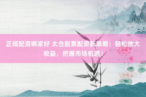 正规配资哪家好 太仓股票配资新策略：轻松放大收益，把握市场机遇！