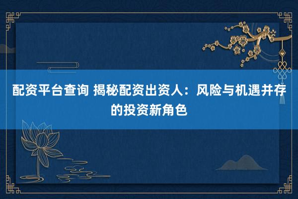 配资平台查询 揭秘配资出资人：风险与机遇并存的投资新角色