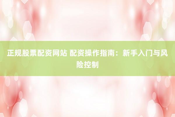 正规股票配资网站 配资操作指南：新手入门与风险控制