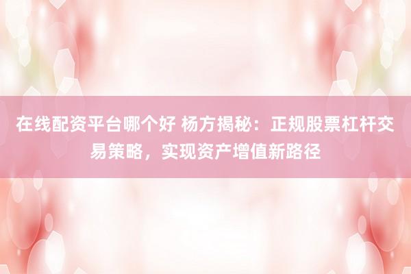 在线配资平台哪个好 杨方揭秘：正规股票杠杆交易策略，实现资产增值新路径