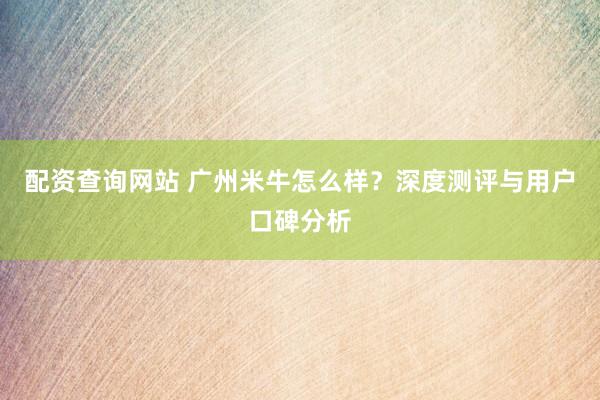 配资查询网站 广州米牛怎么样？深度测评与用户口碑分析